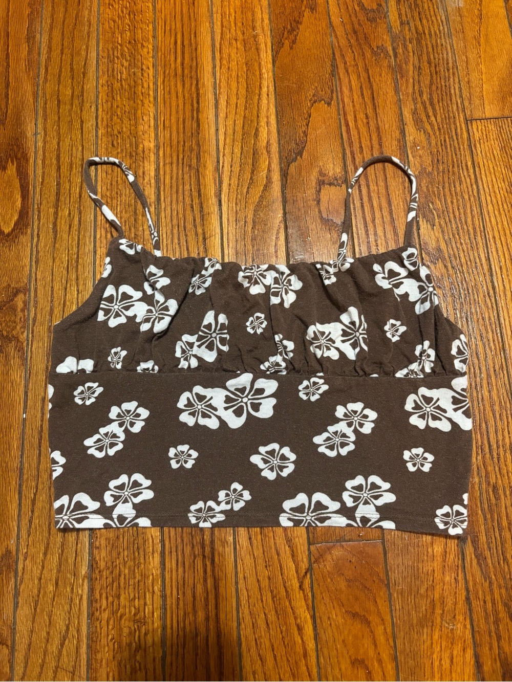 PacSun Brown Floral Crop Cami with White Blossom Print